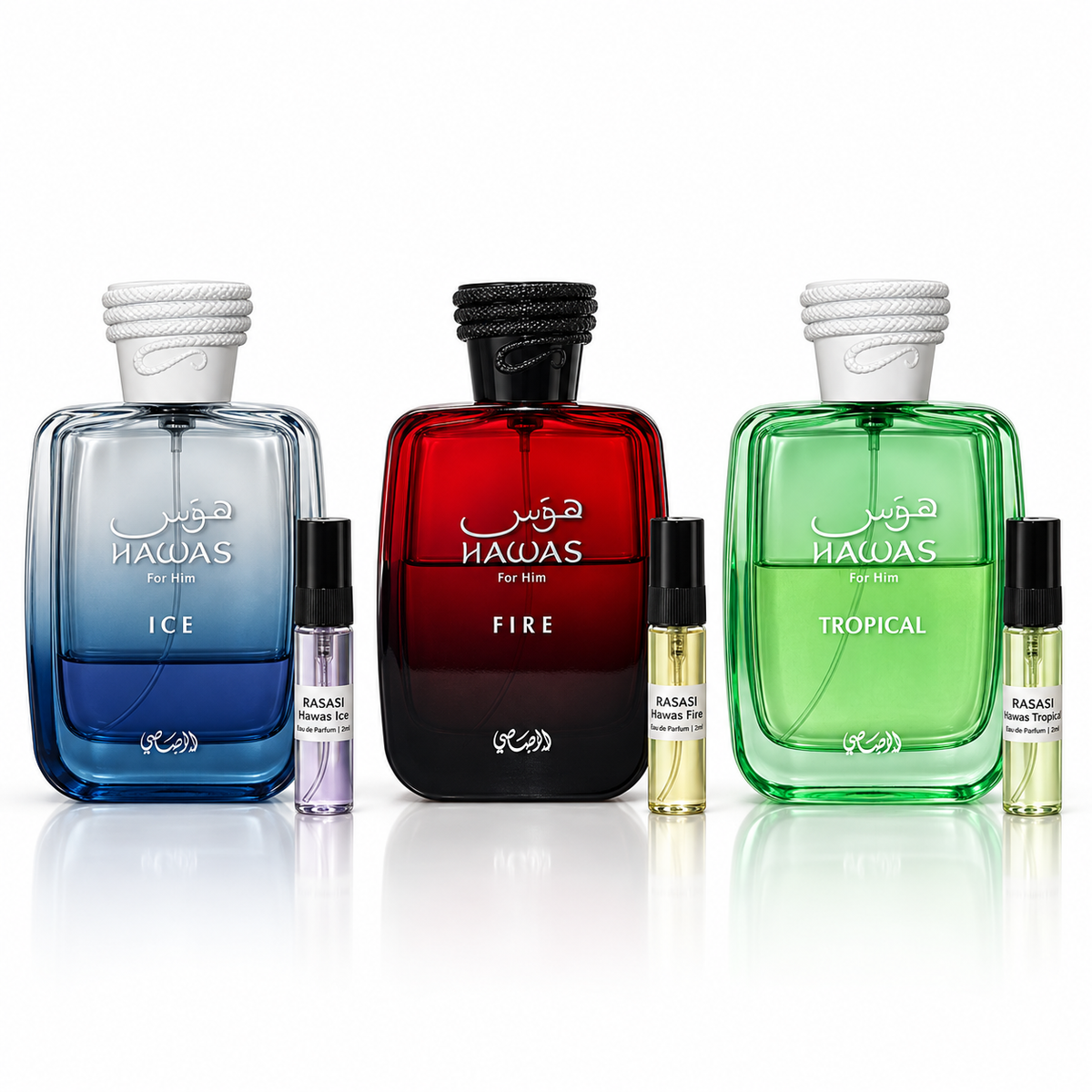 Combo Rasasi | Hawas Ice + Hawas Fire + Hawas Tropical | Decants Originales para Hombre en Guatemala